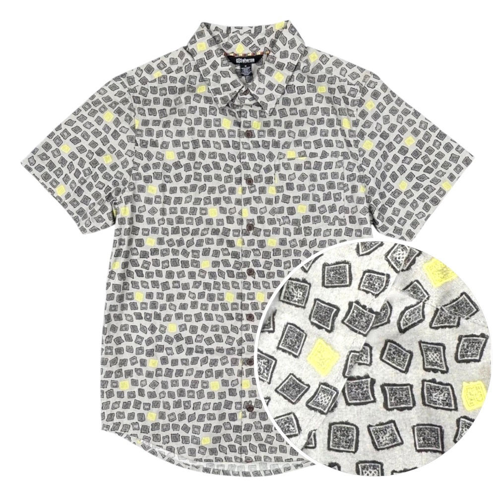 Sherpa‎ Adventure Gear Mens Button Down Shirt Short Sleeve Medium Gray Geometric